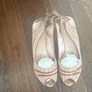 kenzie Striped Peep-Toe Heels in Beige and Coral